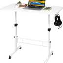Standing Desk Adjustable Height, Rolling Walking Pad Desk, Small Mobile Table with Wheels, Portable Stand Up Table for Standing or Sitting, Size 31.5x15.7 Inch White