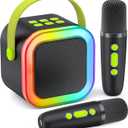 Karaoke Machine for Kids Adults, Portable Bluetooth Mini Karaoke Microphone Singing Speaker Karaoke Player with 2 Wireless Mic,Kids Toys for All Smartphones,Birthday, Family,Home Party (Black Green)
