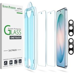 amFilm Auto-alignment OneTouch for Samsung Galaxy S26 6.3'' Screen Protector + Camera Lens Protector, Tempered Glass, 30 seconds Installation, Bubble Free, Case Friendly, Anti-Scratch [2+2 Pack]