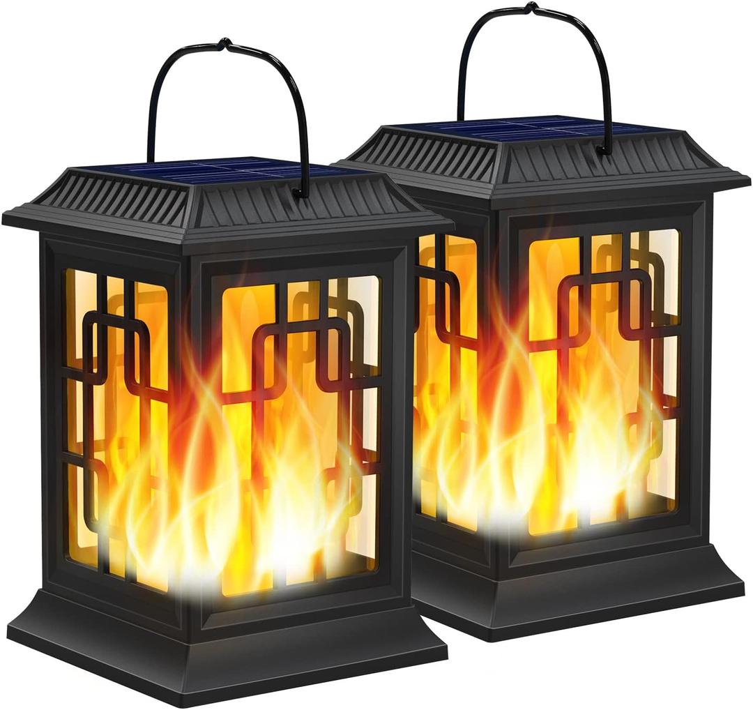 Solar Lanterns Outdoor Waterproof, Hanging Solar Lights for Outside Black Hanging Solar Powered Lantern Decorative for Garden Yard Patio, 2 Pack
