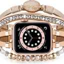 VISOOM Beaded Boho Bracelet Compatible for Apple Watch Band 40mm/38mm/41mm Series 10 9 8 7 SE Series 6/5/4 Women Leather Fashion Cute Handmade Multilayer Wrap Watch Strap for iWatch Bands 3/2/1 (Khaki)