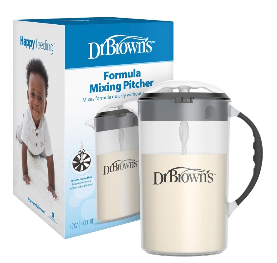 Dr. Brown's Baby Formula Mixing Pitcher with Adjustable Stopper, Locking Lid & No Drip Spout, Black, BPA Free, 36oz, 1 Pack