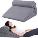 GOHOME Cooling Wedge Pillow Set for After Surgery, 3-Piece Adjustable Memory Foam Bed Wedge Pillow for Sleeping - Acid Reflux, Snoring, Neck Pain and Back Pain, Grey (9 & 12 In (3 Set))