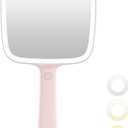 Famihomii Lighted Handheld Mirror, Handheld Mirror with 3 Light Color, Led Hand Mirror for Women, Makeup Mirror with Handle Hole Hanging Portable Travel Vanity for Girls, Battery Operated, Gifts (Pink)