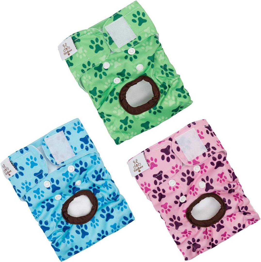 CuteBone Dog Diapers Female Washable 3 Pack Reusable Doggie Diapers Puppy Period Pants for Doggy Heat Cycle Peeing M