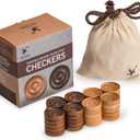 Husaria Wooden Italian Style Checker Pieces with Stackable Ridges and Drawstring Pouch, 40 Pieces