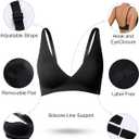 SHARICCA Pro Seamless Bra for Women Deep V Neck Wirefree Bra Adjustable Strap Comfort Sleep Bra Removable Padded Bralette (Large, Black)