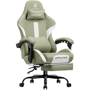 GTPLAYER Gaming Chair, Computer Office Chair with Pocket Spring Cushion, Linkage Armrests and Footrest, High Back Ergonomic Computer Chair with Lumbar Support Task Chair with Footrest