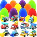 12 PCS Easter Egg Fillers with Pull Back Car, Prefilled Easter Toys Gifts for 3-8 Year Old Boys Girls Kids Toddlers, Party Favors Classroom Prize Supplies