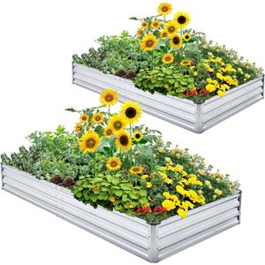 Mofesun Galvanized Raised Garden Bed 2pcs Pack - Metal Raised Bed Garden Kit 4'x8'x1' for Flower Planters, Vegetables Herb
