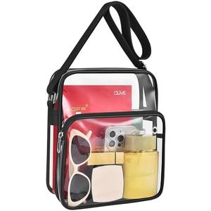 MAY TREE Clear Messenger Bag Stadium Approved Clear Bag Purse for Stadium Events Concert Sport Work (Black)