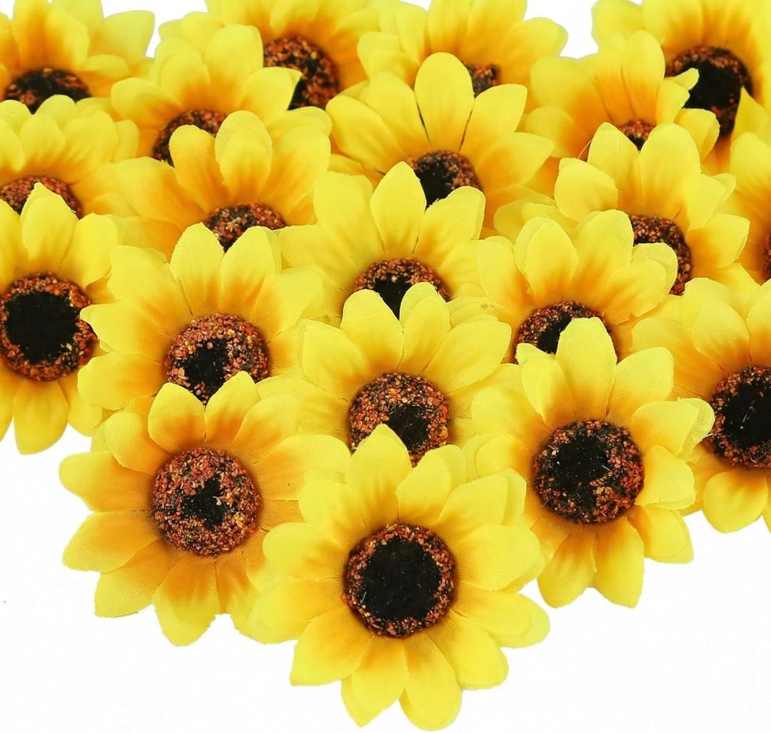 SallyFashion 25pcs Fake Sunflowers Heads - 2.8 Artificial Spring Flowers for DIY Crafts, Wedding, Home Decor & Birthday Party