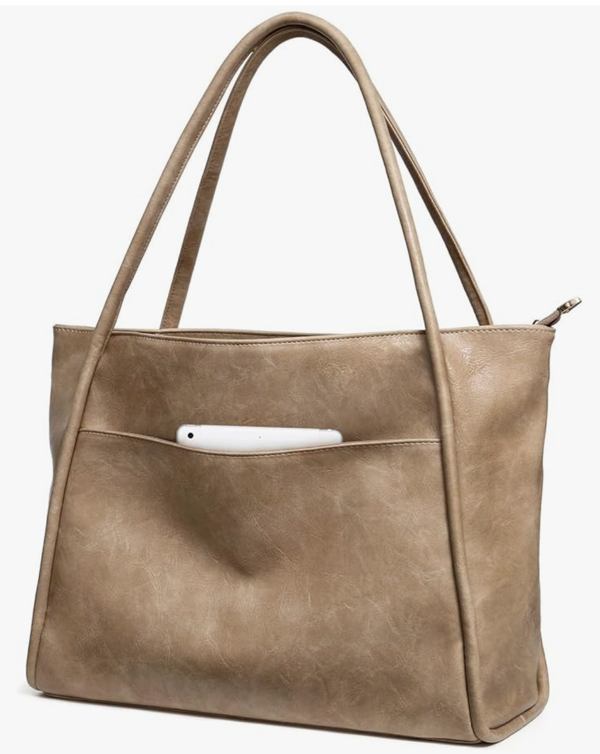 Large Tote Bag for Women Work with Zipper 16L Vegan Leather Ladies Travel Purses and Handbags