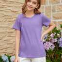 ZDC Girls Short Sleeve Shirts Kids Crewneck T-Shirts 5-14 Years (Purple)