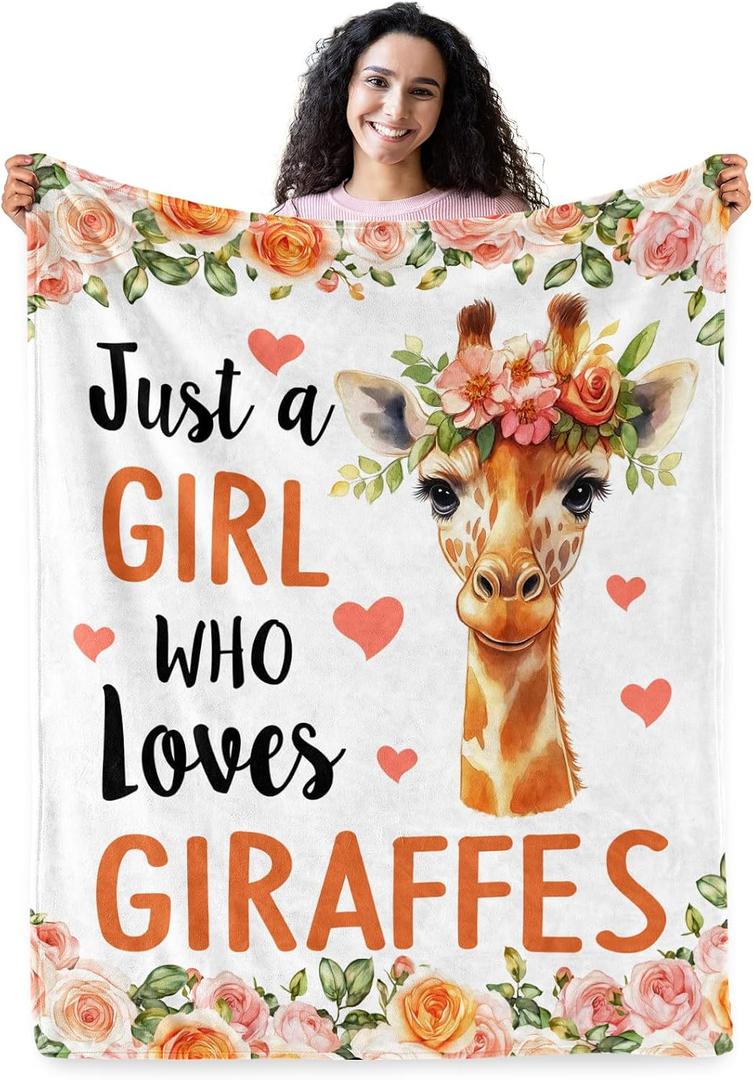 Levens Giraffe Blanket 50"x60" Giraffe Gifts for Women Girls, Just a Girl Who Loves Giraffes Throw Blankets Funny Giraffes Stuff Animal Soft Cozy Lightweight Flannel Blanket Decor for Couch Sofa Bed