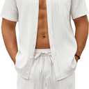 COOFANDY Mens Beach Outfits 2 Piece Sets Casual Short Sleeve Button Down Summer Textured Shirt (4X-Large, White)