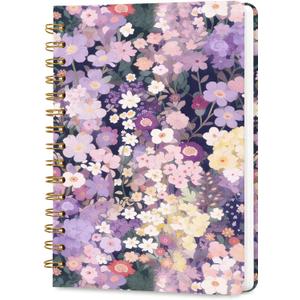 Lined Spiral Journal Notebook, A5 College Ruled Spiral Notebook for Women, Hardcover with Elegant Design for Work and Note-Taking, 5.5 * 8.25 inch,160 Pages, Purple Floral
