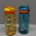 Kids Water Bottle for School or Travel, 20 Oz 2 Pack Durable Plastic Water Bottle with Silicone Straw and Pop-Up Spout Cover, BPA Free & Dishwasher Safe(Excavator & Dinosaur)