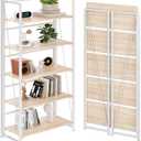 Vintage Multifunctional Folding Bookshelf, No-Assembly Plant Stand Storage Rack Shelves for Home Office (White, 5-Tier)