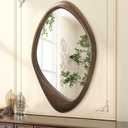 AAZZKANG Large Rustic Wall Mirror with Wooden Frame Vintage Irregular Wall Mirror 28"x20"Asymmetrical Hanging Mirror for Bathroom Bedroom Living Room Entryway