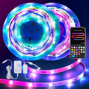 Pak LED Strip Lights 105ft, RGBIC Color Changing Smart Lights with App, Remote & Voice Control, Music Sync, 64 Scenes, Flexible, DIY Cuttable, Easy Installation for Bedroom, TV, Gaming, Party