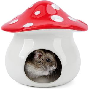Niteangel Ceramic Hamster Habitat Hideout: - Hideaway House for Syrian Dwarf Hamster Mice Gerbils Lemmings or Other Similar-Sized Small Pet (Mushroom-Shaped)