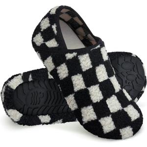 WateLves Womens & Mens Lightweight Cozy Faux Furry House Slippers - Rubber Sole Slip On Sock Shoes - Foldable Travel Slippers - Indoor & Outdoor (5.5-6.5 Women/4.5-5.5 Men, Black/White)