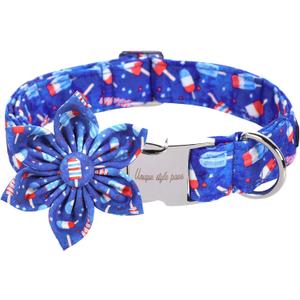 Unique style paws Independence Day Flag Dog Collar, Best for Small Medium Large Boys Girls Dogs (XL, ice flag flower)