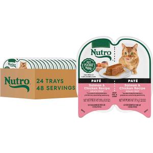 Nutro Perfect Portions Pate Wet Cat Food, Salmon & Chicken, 2.6 oz, 24 ct | Made in USA, grain-free, real chicken & salmon, complete & balanced for adults, moisture-rich, twin-pack trays (Best Before 02/28/2028)