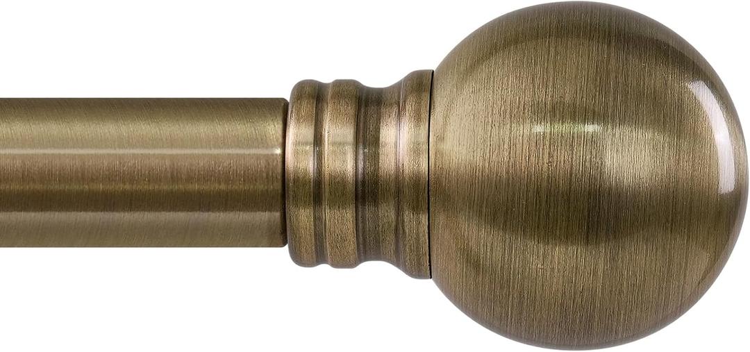 Antique Bronze Curtain Rods for Windows 66 to 120 Inch 1" Diameter Adjustable Heavy Duty Brass Window Curtain Rod with Metal Finials for Living Room Bedroom Farmhouse Kitchen Outdoor