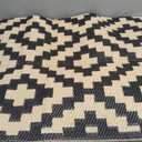 SAND MINE Waterproof Outdoor Rug 5x8 ft, Plastic Reversible Rug, Modern Area Rug, Large Floor Mat for Outdoors, RV, Patio, Backyard, Deck, Picnic, Beach, Camping, Black & Beige