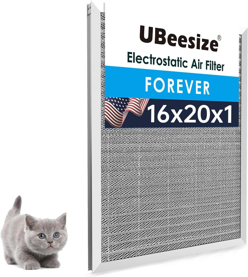 UBeesize 16x20x1 Reusable Electrostatic Air Filter HVAC AC Furnace Filter,MERV 8,Washable, Lasts a Lifetime,Permanent Air Filter,Breathe Fresher,Home And Office(Actual Size:15.5x19.75x0.82 Inch)