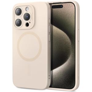 ESR for iPhone 15 Pro Case with MagSafe, Supports Magnetic Charging, Slim Liquid Silicone Case, Shock Absorbing, Screen and Camera Protection, Cloud Series, Light Tan