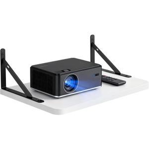Floating Projector Shelf for Wall, Solid Wood AV Wall Mount Shelf for Router, Cable Box, Modem & Gaming Consoles, Holder Stand Accessories, Black/White