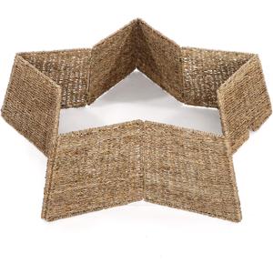 35 Inch Rattan Christmas Tree Collar Star Shape, Large Woven Basket Tree Skirt Base Cover for Holiday Rustic Farmhouse Home Decorations, Natural Seagrass Look Xmas Collar for 6-7.5 ft Trees