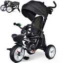 7-in-1 Folding Toddler Tricycle for 18 Months to 5 Years, Tricycle Stroller with Dual Brakes, All-Terrian Rubber Tire, Tricycle for Toddlers with Rotatable Seat, Adjustable Push Handle, Black 