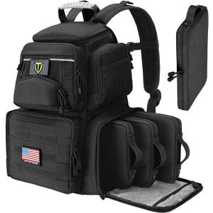 TIDEWE Tactical Range Backpack with Removable Divider, Handgun Backpack with 4 Pistol Case, Range Bag with Hard Glasses Case (Black)
