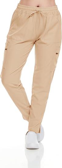 Women's Slim Fit Scrub Pants Vibrant Colors, Drawstring Waist, Zipper Pockets, 4-Way Stretch, Small