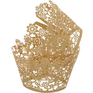 uxcell 100 Pcs Cupcake Wrappers, Hollow Out Cupcake Liner Baking Muffins Liners Paper Cups for Wedding Birthday Party Decoration Baking Cake Beige Gold (Butterfly, Pearlescent Paper)