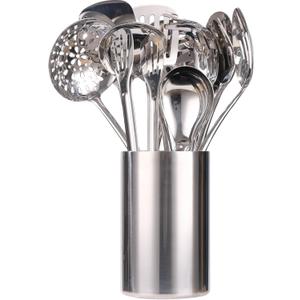18/10 Stainless Steel Kitchen Utensils Set with Holder - 15 Spatula Spoon Set with Storage Organizer for Countertop, Fork, Tongs, Spatula, Ladle, Skimmer, Turner, Spaghetti, Large Spoon Set of 12