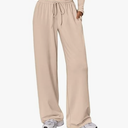 Trendy Queen Women's Wide Leg Drawstring Pants with Pockets (Large, Beige)