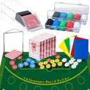 Entertainment Casino Game Set,Blackjack,Texas Hold'em,Poker Card Kit with Card Dealing Shoe,Discard Tray,200 Chips,6 Deck Card,Double-sided feltGreen,10 Cut Cards,Poker Set,Blackjack Table Set