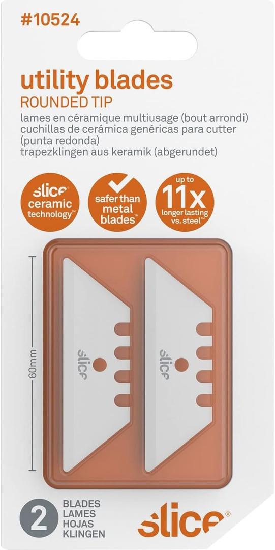 Slice 10524 Ceramic Utility Blades (Rounded-Tip), Finger-Friendly, Safe to Touch, Strong, Durable, Last 11 Times Longer Than Metal, Multiple Tool Compatibility (2 Blades)