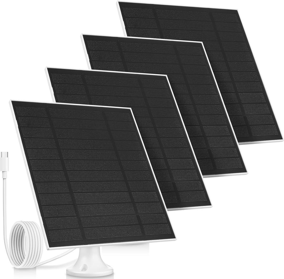 4 Pack 5w Solar Panels for Security Cameras Outdoor Waterproof Solar Panel for Ring Camera with Type-c and 360 Adjustable Safety Bracket Panel Charge Micro for Camera
