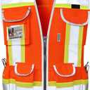 Dib Safety Reflective Vest Heavy Duty, High Visibility Two Tone Engineer Vest, Made with 3M Tape, Padded Collar, Retractable ID Pocket, Orange 2XL (XX-Large)