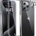 Miracase Glass Series for iPhone 15 Pro Max Case 6.7 Inch, Full-Body Drop Proof Phone Case for iPhone 15 Pro Max with Built-in 9H Tempered Glass Screen Protector + Camera Protector, Clear Black