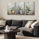 3pcs Country Daisies Canvas Wall Art Countryside Flower Painting Picture Wall Decor Farmhouse Still Life Basket Poster Print Artwork for Bathroom Bedroom Home Decoration 16x24in