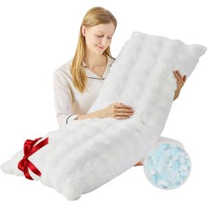 YZ HOME Faux Fur Fluffy Body Pillow for Adults - Firm Body Pillow Insert with Shredded Blue Memory Foam, Adjustable Height, Soft Support for Side Sleeping, Pregnant Women, Washable, 20x54 Inch (White)