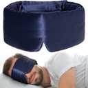 100% Natural Silk Eye Mask for Women Men, Soft Pressureless Cooling Blackout Eye Covers for Sleeping, Large Size Sleep Mask fits All Heads Adjustable, 1PC, Navy Blue