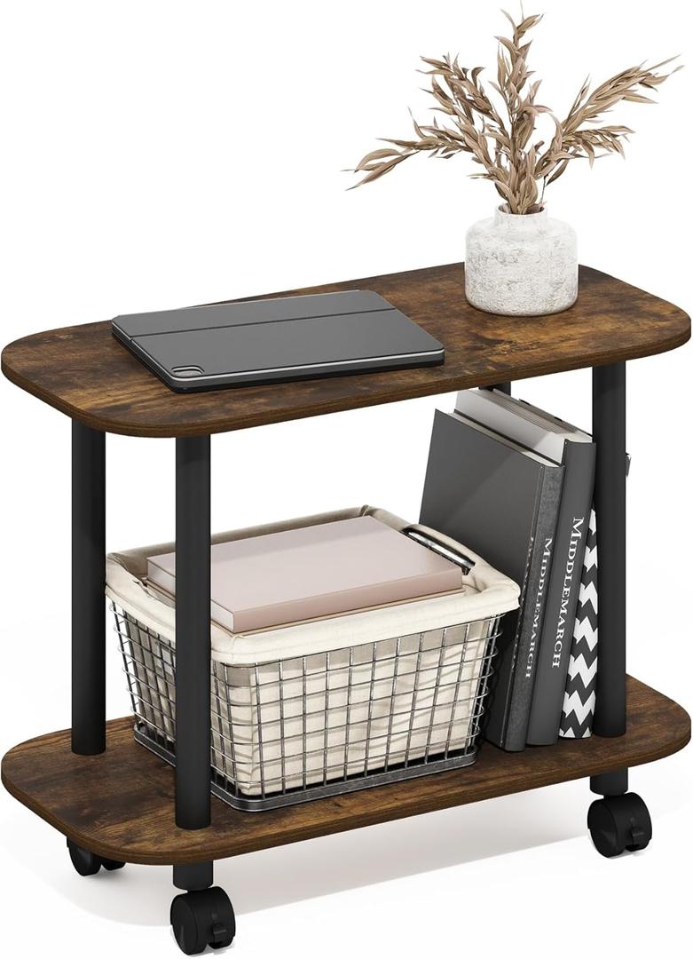 Furinno Turn-N-Tube Toolless 2-Tier Oval Book Cart, Amber Pine